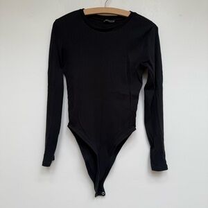 Zara Black Ribbed Long Sleeve Bodysuit